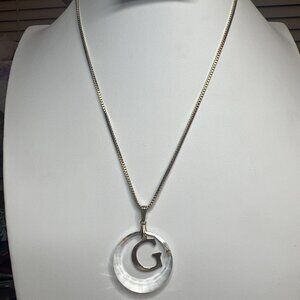 VTG Signed‎ Biagi Gold Tone Necklace Letter G Cristal INITIAL & 16 in. Chain